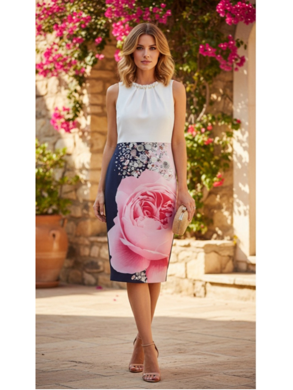 Ted Baker London Sleeveless Rose Print Sheath Dress | Size 3 (US 8/10)